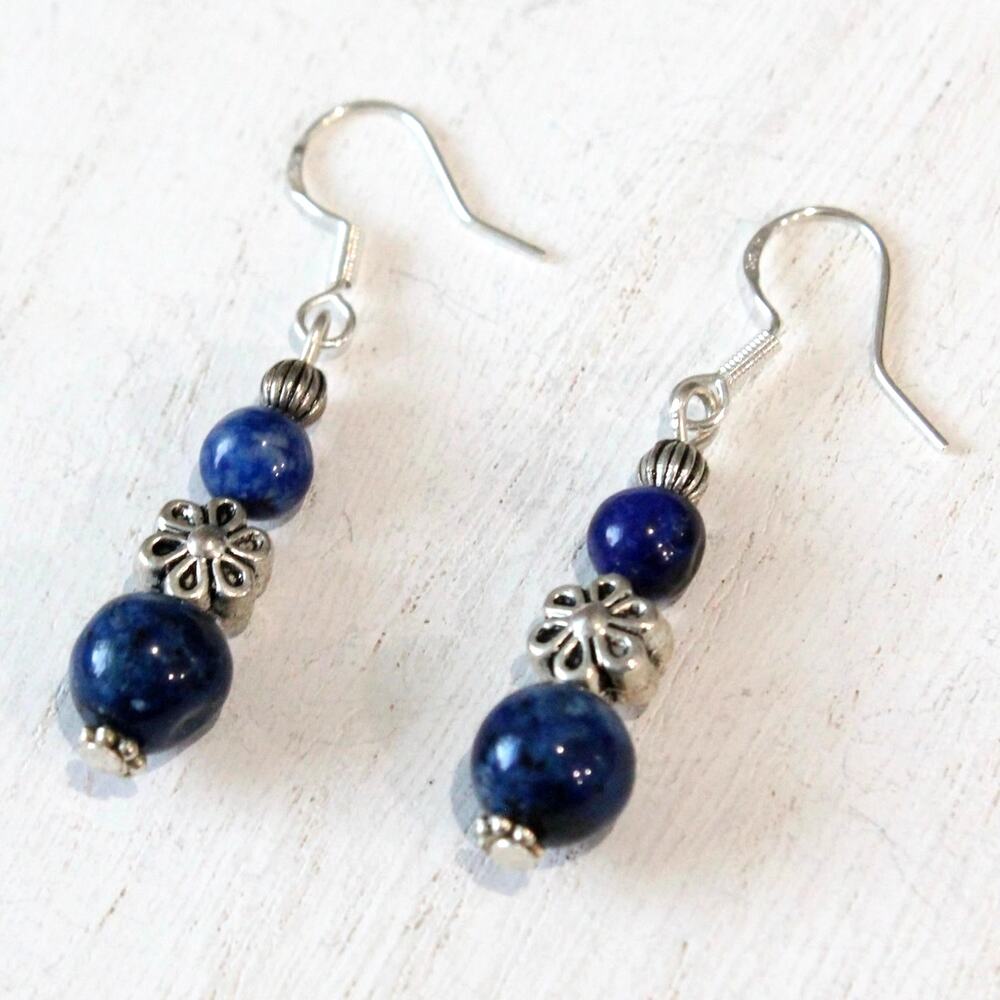 Handmade Lapis Lazuli & Sterling Silver 925 Boho Drop/Dangle Earrings NWOT